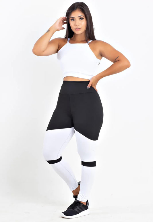 Conjunto Fitness Energy: Cropped e Legging Preto e Branco para Performance | REF: LX054