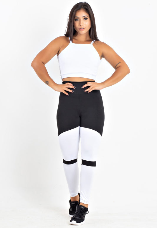Conjunto Fitness Energy: Cropped e Legging Preto e Branco para Performance | REF: LX054